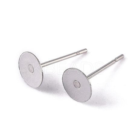 304 Stainless Steel Flat Round Blank Peg Stud Earring Findings X-STAS-S028-25-1
