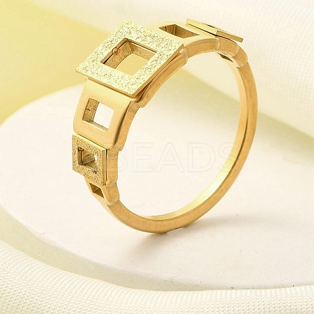 Textured Hollow Rectangle 304 Stainless Steel Finger Ring for Women RJEW-L126-11B-G-1
