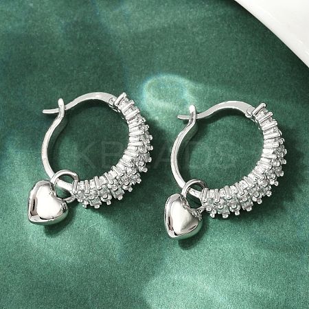 Heart Brass Micro Pave Clear Cubic Zirconia Hoop Earrings EJEW-S275-04P-1
