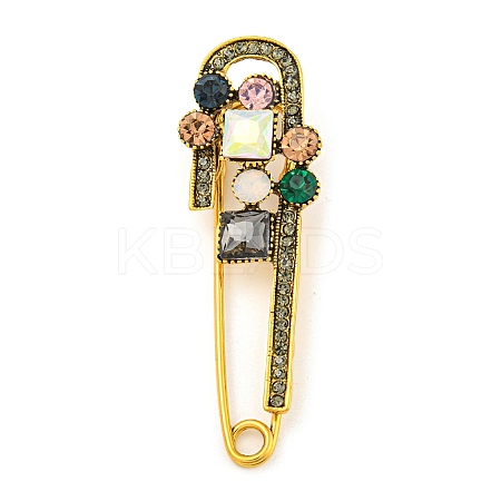 Alloy Colorful Rhinestone Safety Pin Brooch LS-JEWB-U006-18G-1
