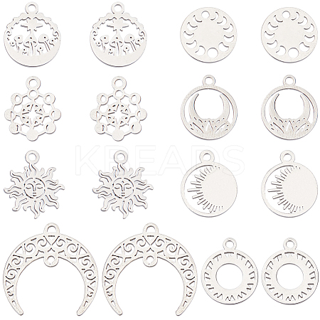 16Pcs 8 Style 304 Stainless Steel Charms STAS-SC0008-36-1-1