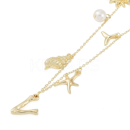 Bohemian Summer Beach Style 18K Gold Plated Shell Shape Initial Pendant Necklaces IL8059-22-1