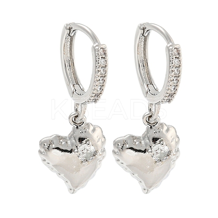Heart Brass Micro Pave Clear Cubic Zirconia Huggie Hoop Dangle Earrings for Women AJEW-U003-03P-1