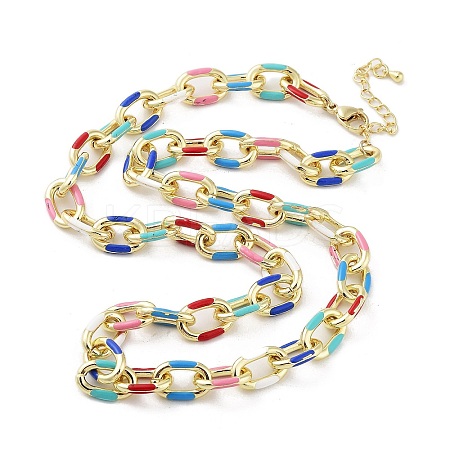 Brass Cable with Enamel Chain Necklaces NJEW-L170-12G-1