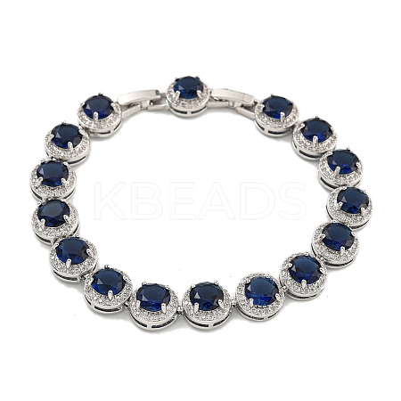 Rack Plating Brass Pave Cubic Zirconia Flat Round Links Bracelets for Women BJEW-H604-02P-02-1