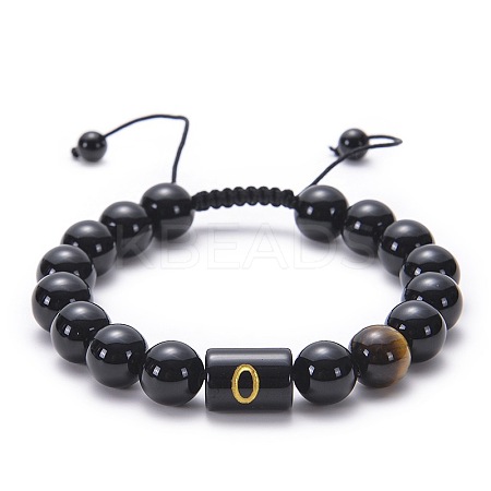 Natural Black Agate & Tiger Eye Round Beaded Adjustable Bracelets HL8029-15-1