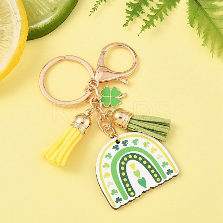 St. Patrick's Day Alloy Enamel & Faux Suede Tassel & Wood Keychains KEYC-YW00199-03-1