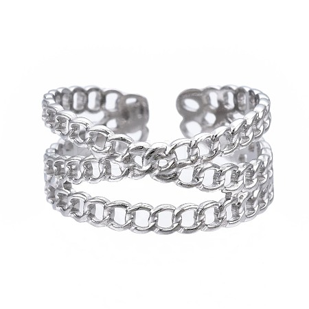 Non-Tarnish 304 Stainless Steel Criss Cross Open Cuff Ring RJEW-T023-43P-1