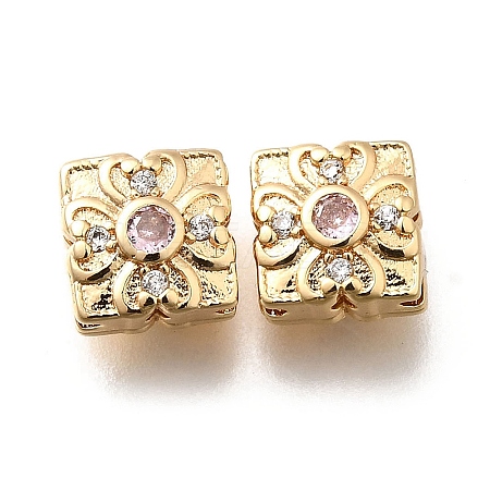 Brass Micro Pave Pearl Pink Cubic Zirconia Beads KK-M318-34G-02-1