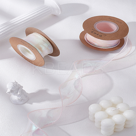2 Rolls 2 Colors Flat Rainbow Color Nylon Organza Ribbon OCOR-LP0001-75-1