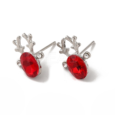 Christmas Deer Head Alloy Glass Stud Earrings for Women LS-X-EJEW-E284-02P-1