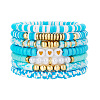 7Pcs Heart Pattern Polymer Clay & Plastic Pearl & CCB Plastic Beaded Stretch Bracelet Set for Women FS-WG634BB-22-1