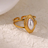 Retro Royal Style 304 Stainless Steel Imitation Pearl Cuff Rings FS-WG343E9-01-1