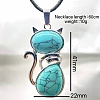 Synthetic Turquoise Alloy Cat Shape Pendant Necklaces KJ2639-11-2