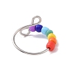 Rainbow Color Glass Beaded Rotating Open Cuff Ring LS-RJEW-F127-02P-2