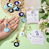 Handmade Flat Round with Evil Eye Glass & Wood Pendant Decorations HJEW-CA00092-3
