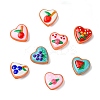 9Pcd 9 Colors Painted Glass Beads Enamel Beads Heart with Fruit LAMP-CJ0002-45-8