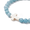 3Pcs 3 Style Natural Blue Quartz & Grade A Amazonite & Turquoise Cross Beaded Stretch Bracelets Set BJEW-JB09408-3