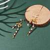 Glass Christmas Candy Cane with Alloy Bowknot Dangle Earrings EJEW-JE04971-02-3