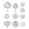 10Pcs 10 Styles Flower & Heart & Teardrop Crystal Rhinestone Brooches Set JEWB-BY0001-04-1