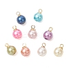 Baking Paint Pearlized Glass Pearl Round Charms with Brass Bails PALLOY-JF04897-1