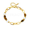 304 Stainless Steel Paperclip Chain Natural Tiger Eye Rondelle Beaded Bracelets for Women WGDB3B0-01-5