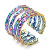 Ion Plating(IP) 304 Stainless Steel Multi Line Open Cuff Ring for Women RJEW-M149-18RC-3
