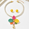 Iron Rhinestone & Raffia Flower Statement Necklace & Earrings Set WGE3BC3-01-1