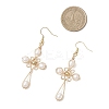 Natural Cultured Freshwater Pearl Cross Dangle Earrings EJEW-TA00723-4