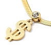 Crystal Rhinestone Dollar Sign Pendant Necklace with Herringbone Chains NJEW-I116-03G-1
