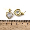 Brass Clear Cubic Zirconia Heart Dangle Stud Earrings EJEW-L261-021G-5