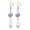 Round with Flower Pattern Porcelain Ceramic Dangle Earrings EJEW-JE06347-01-2