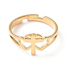 Double Heart with Cross 304 Stainless Steel Adjustable Ring for Women LS-RJEW-B035-06G-2
