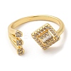 Rack Plating Brass Rhombus Open Cuff Rings with Cubic Zirconia RJEW-D008-11G-2