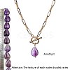 Natural Amethyst Pendant 304 Stainless Steel Paperclip Chain OT Necklaces for Women WG5218A-07-1