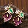 Flower Alloy Enamel Dangle Earrings EJEW-Z108-01G-1