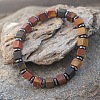 Cube Natural Picasso Jasper & Synthetic Non-magnetic Hematite Beads Stretch Bracelets for Women Men LS-PF6426-5-1