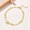 Brass Micro Pave Clear Cubic Zirconia Key Link 2-Strand Bracelets KK-CBA6980-20G-1