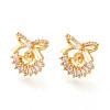 Bowknot Brass Micro Pave Clear Cubic Zirconia Stud Earrings Findings for Half Drilled Beads KK-T071-14G-2