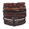 6Pcs 6 Style Adjustable Braided Imitation Leather Cord Bracelet Set BJEW-F458-09-1