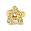 Letter Brass Micro Pave Clear Cubic Zirconia Open Cuff Ring for Women RJEW-N046-03A-G-2