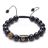Natural Black Agate & Tiger Eye Round Beaded Adjustable Bracelets HL8029-7-1