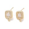 Brass Micro Pave Cubic Zirconia Stud Earring Findings KK-E107-21G-1