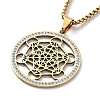 Crystal Rhinestone Flat Round with Hexgon Pendant Necklace with 201 Stainless Steel Box Chains NJEW-K253-11G-3