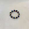 201 Stainless Steel with Natural Sodalite Round Beaded Stretch Finger Rings FS-WGCE9C4-03-1