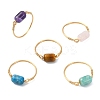 Natural Amethyst & Apatite & Tiger Eye & Amazonite & Rose Quartz Beads Finger Rings RJEW-JR01043-3