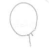 304 Stainless Steel Cross Tassel Pendant Chain Necklaces NJEW-JN05833-3