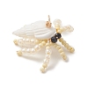 Faceted Round Natural Black Spinel & Natural Trumpet Shell & Glass Seed Beaded Crab Pendants PALLOY-MZ01177-02-3