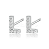 Anti-Tarnish Rhodium Plated 925 Sterling Silver Initial Letter Stud Earrings HI8885-12-1