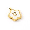 Golden Tone Stainless Steel Pave White Shell Letter Flower Charms PW-WGC5230-21-1